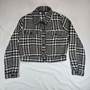 Hyfve Black White Houndstooth Cropped Jacket Tweed Style FL21C032 Womens Medium